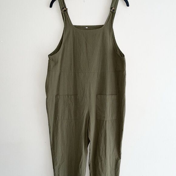 Lagenlook Overall Womens Size L Hunter Green Cotton Blend Slouchy Lightweight - Picture 3 of 10